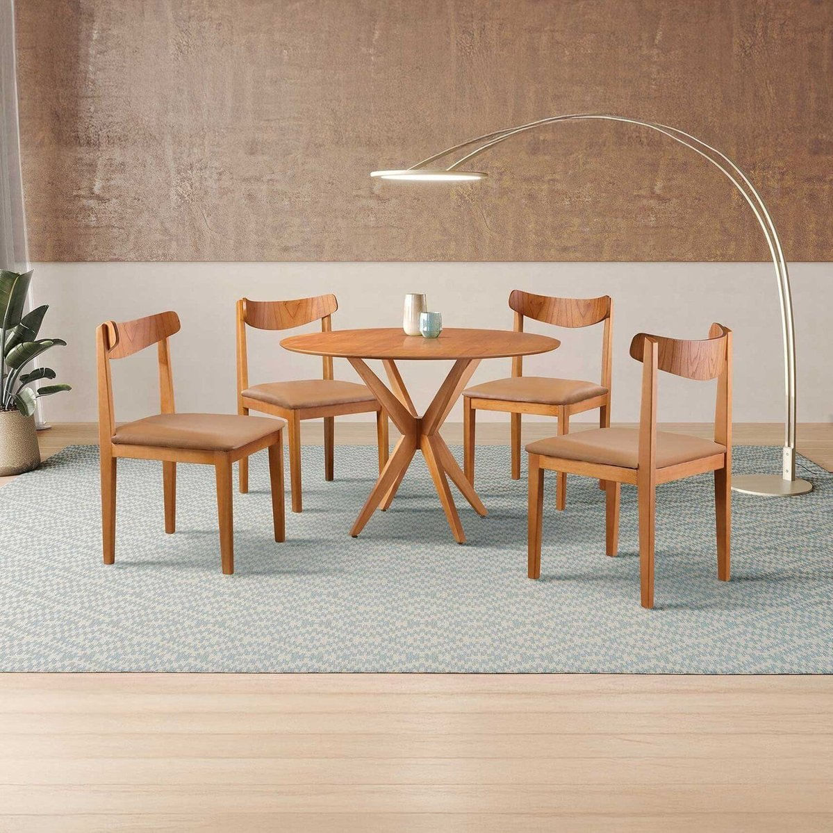 Conjunto De Sala De Jantar Mesa 100cm Com 4 Cadeiras Aurora Caramelo/freijó