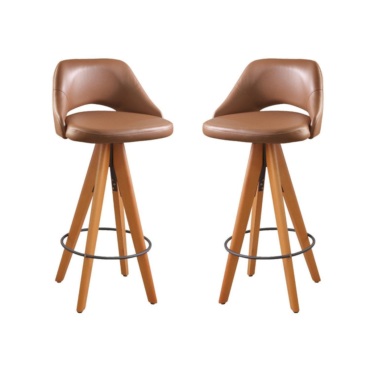 Kit 2 Banquetas Giratórias Estofadas Com Encosto Nicole Caramelo