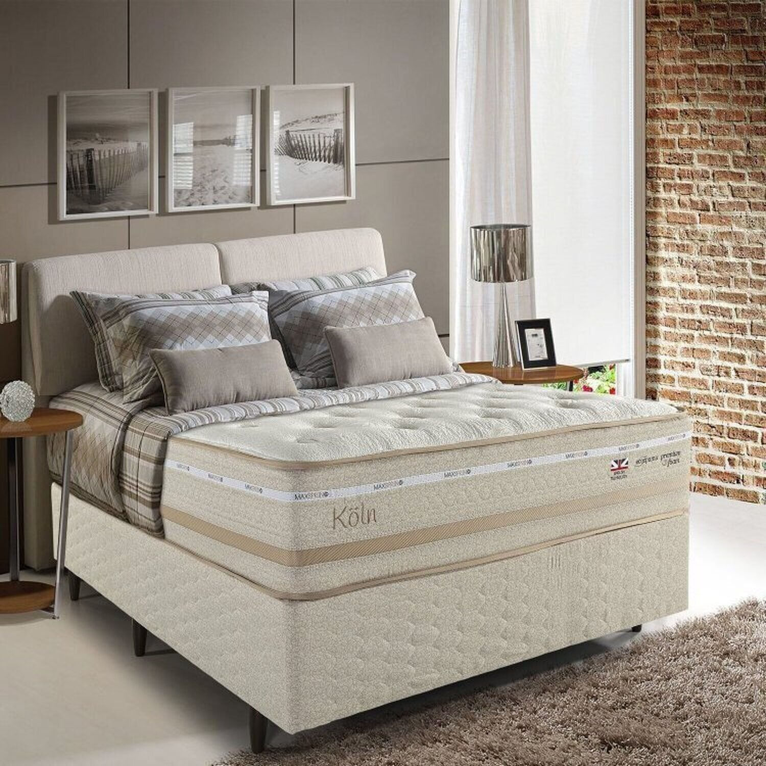 Cama Box Casal Molas Maxspring 138x188cm Koln Bege