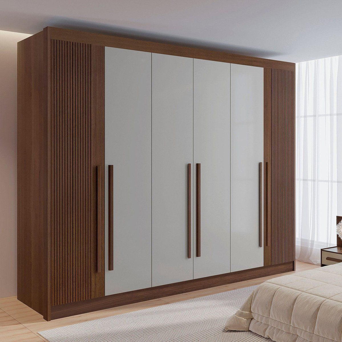 Guarda-roupa Casal 6 Portas 6 Gavetas 100% Mdf Dobradiça Slow Zeus Plus Castanho/off White Ripado