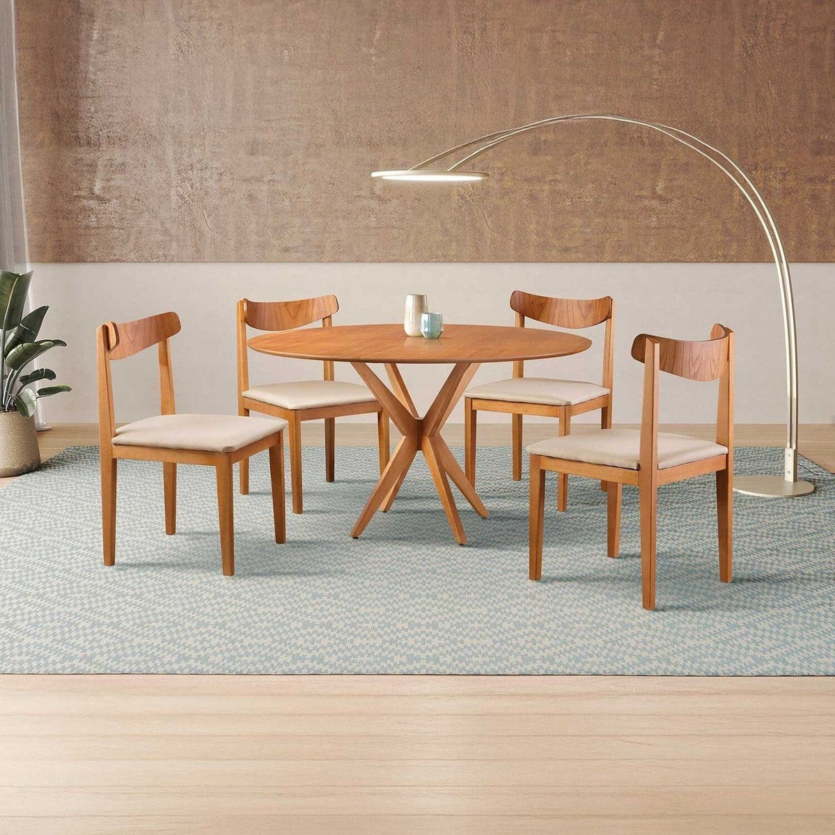 Conjunto De Sala De Jantar Mesa 120cm Com 4 Cadeiras Aurora Bege