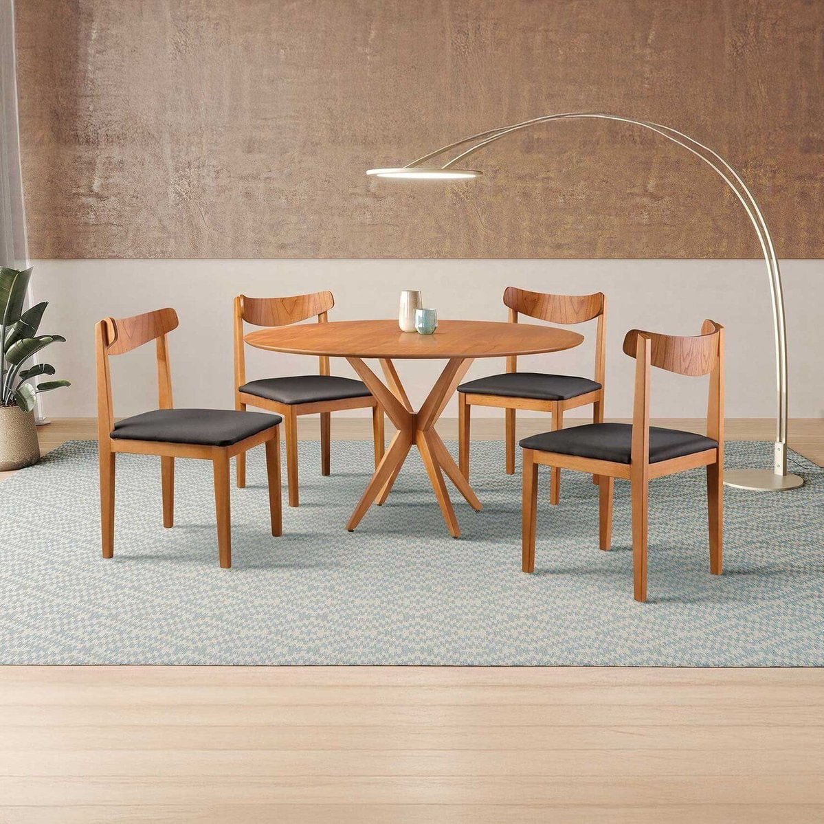 Conjunto De Sala De Jantar Mesa 120cm Com 4 Cadeiras Aurora Preto