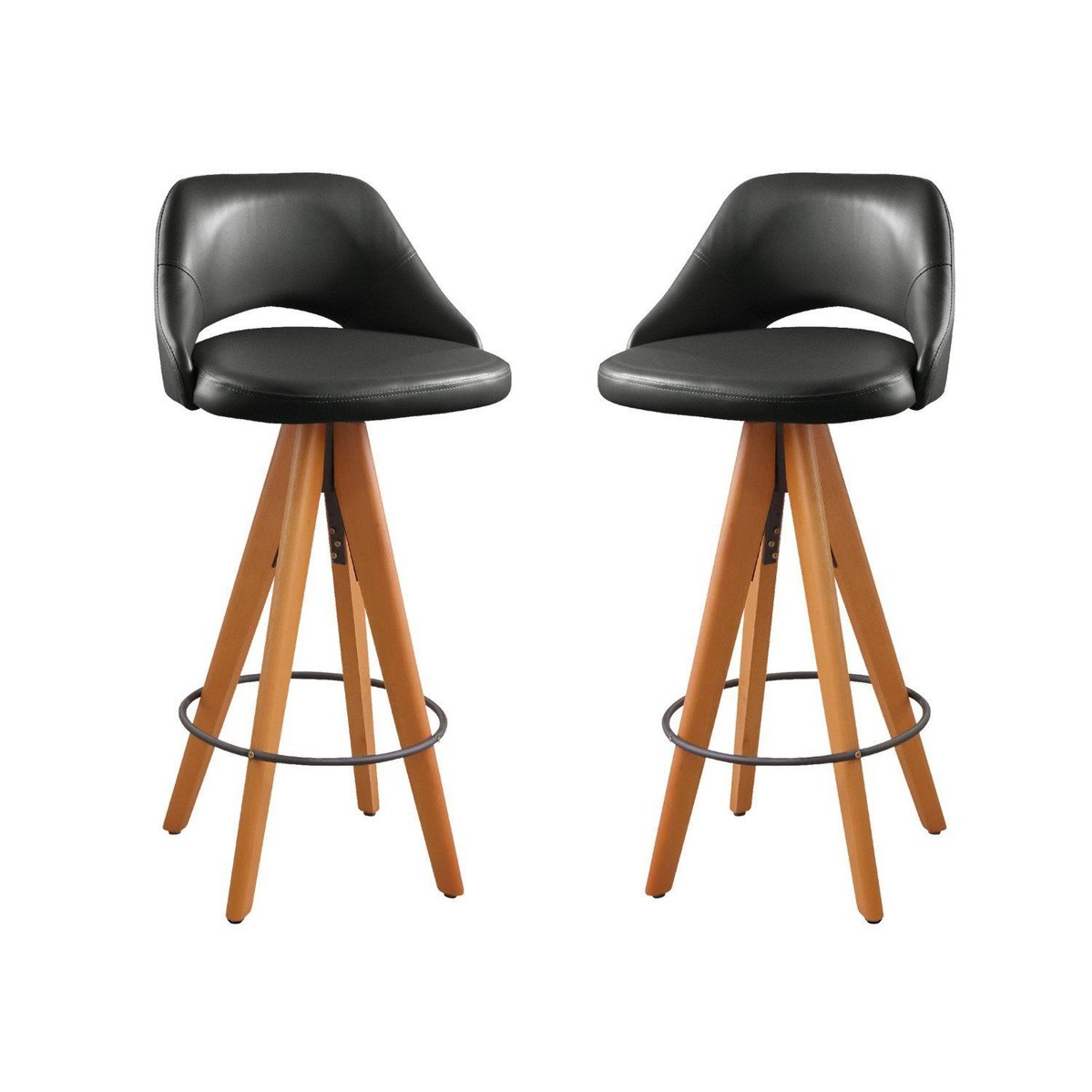 Kit 2 Banquetas Giratórias Estofadas Com Encosto Nicole Preto/freijó