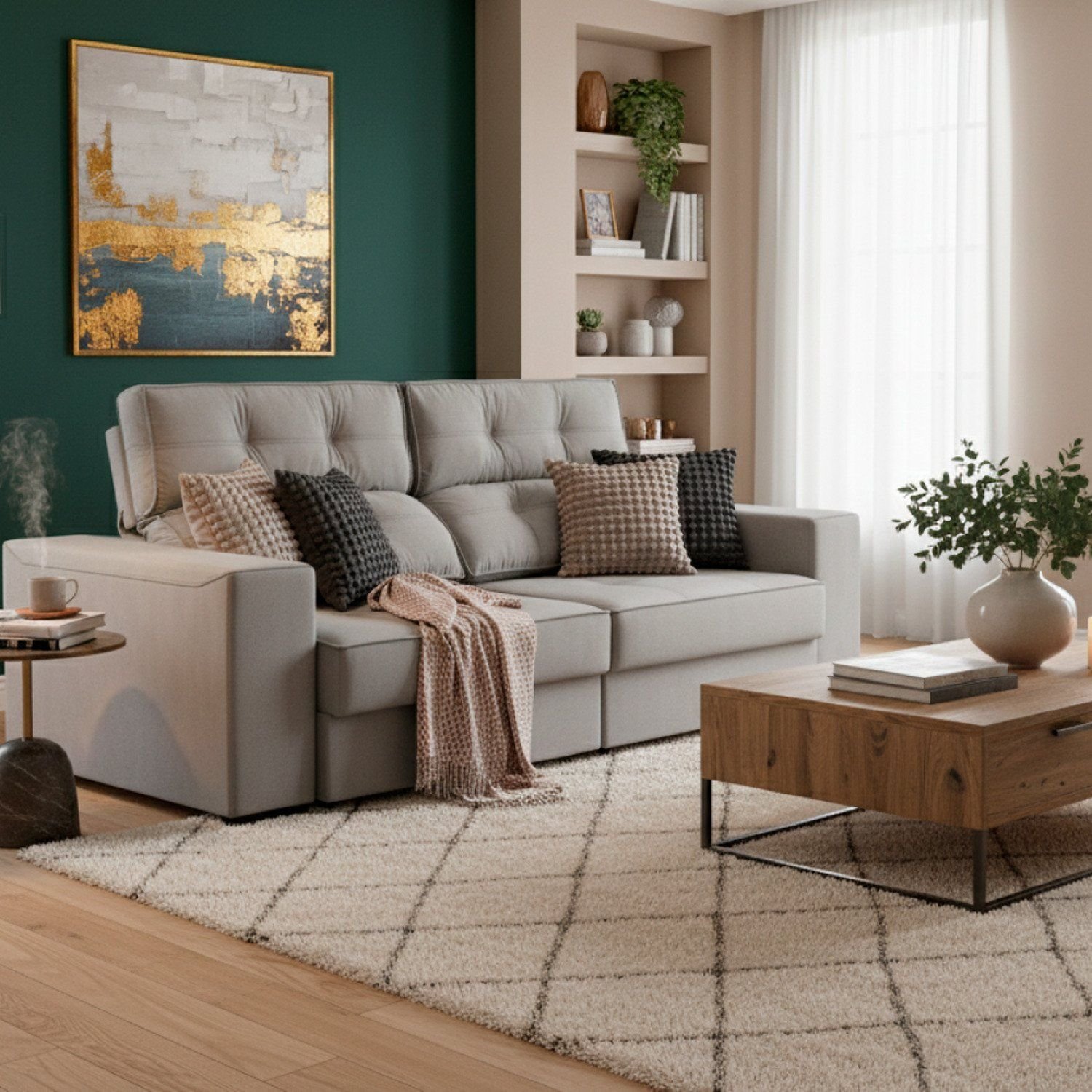 Sofá 3 Lugares Retrátil E Reclinável 218cm Para Sala De Estar Eros Cinza Medio