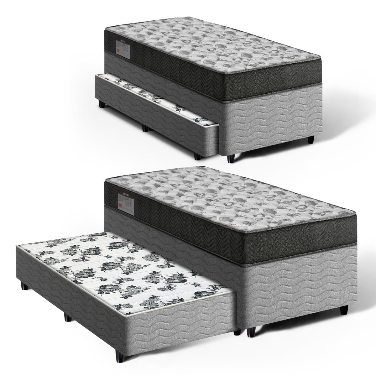 Cama Box Bicama Com Colchão De Espuma D33 Ortobom Iso 100 + Auxiliar De Espuma Unique Solteiro 88cm