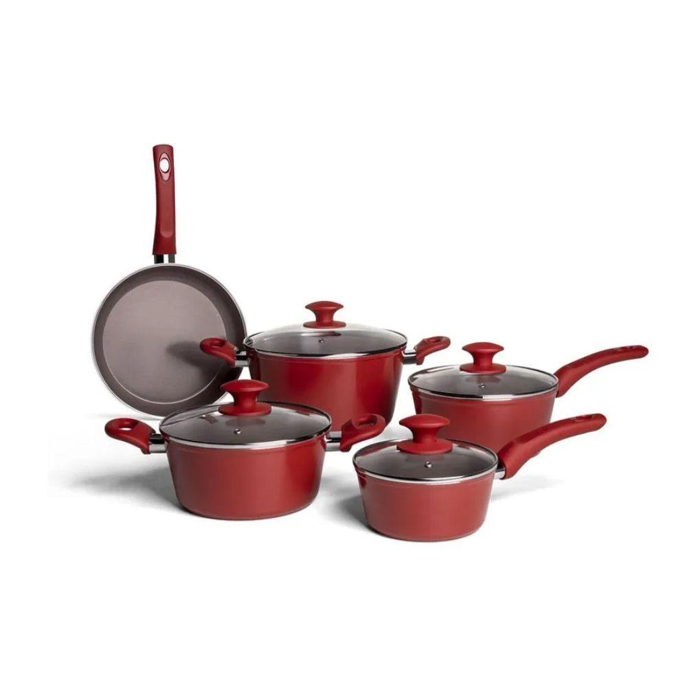 Jogo De Panelas Brinox Antiaderente Ceramic Life 5 Peças Optima Com Indução - Vermelho Carmin