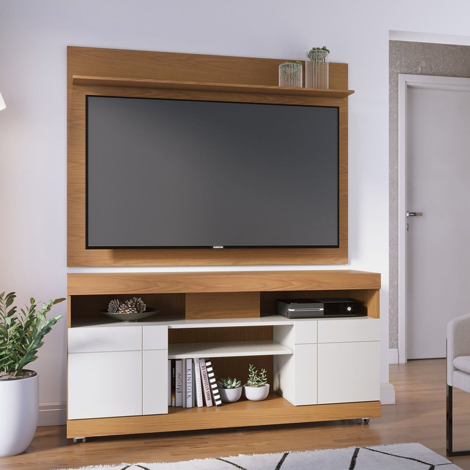 Rack Com Painel Para Tv De Até 55 Polegadas Yara E Maia Freijó / Off White