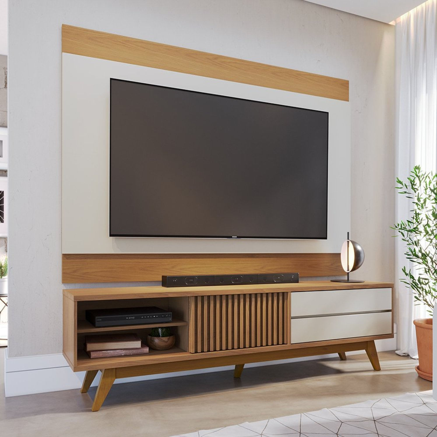 Rack Bancada Veneza Com Painel Nilo P/ Tvs Até 75 Polegadas 02