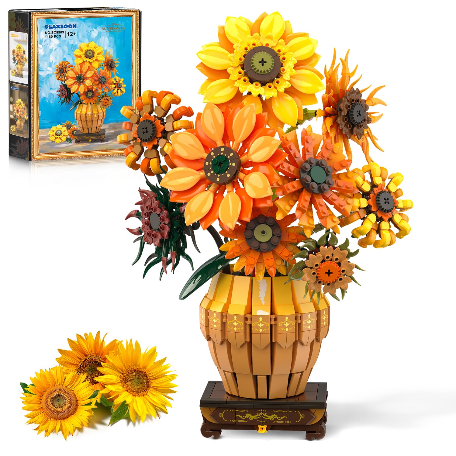Conjunto De Construção Plaxsoon Sunflower Com Vaso De Luzes 180pcs 12+