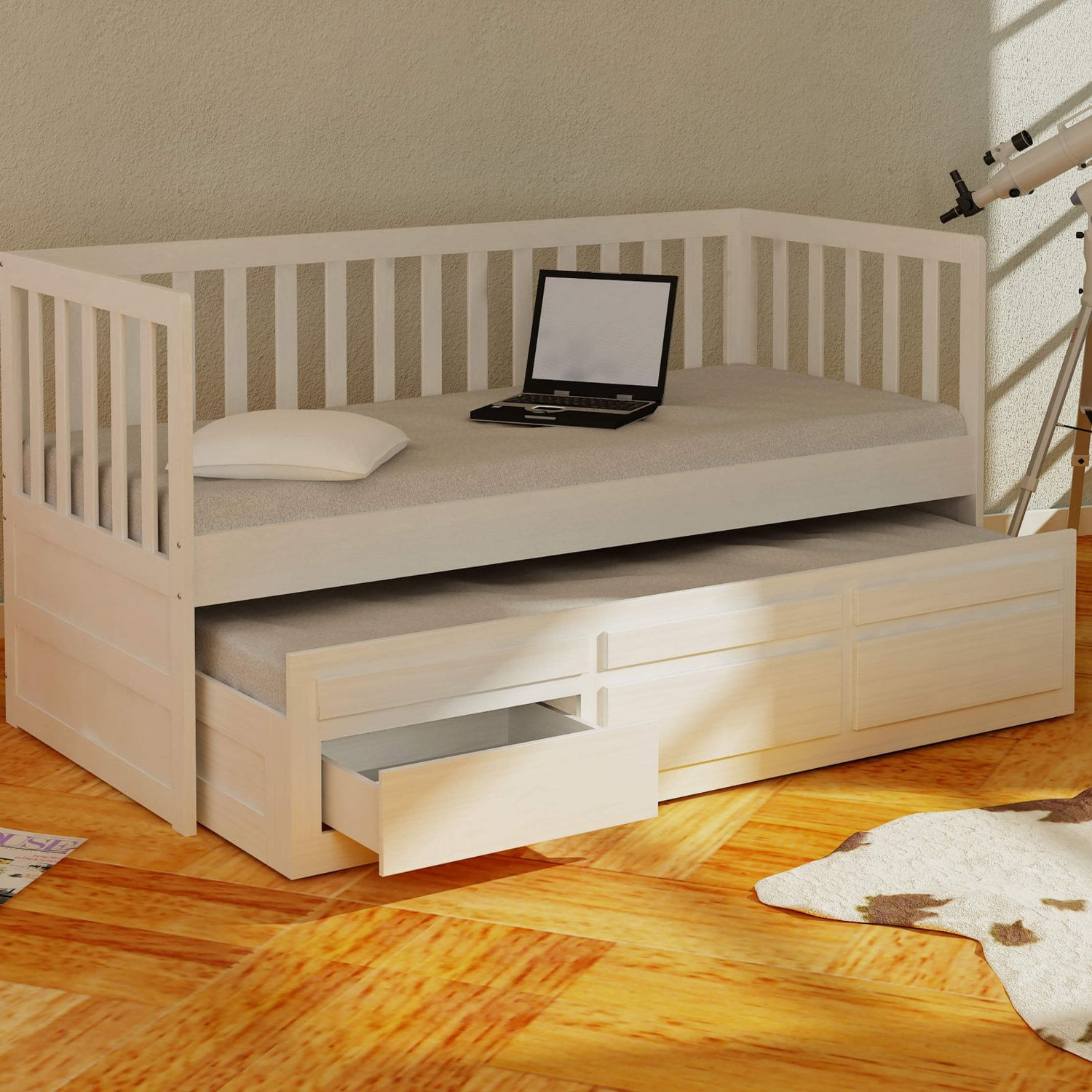 Bicama Solteiro Reta 3 Gavetas Móveis Saraiva Branco Lavado