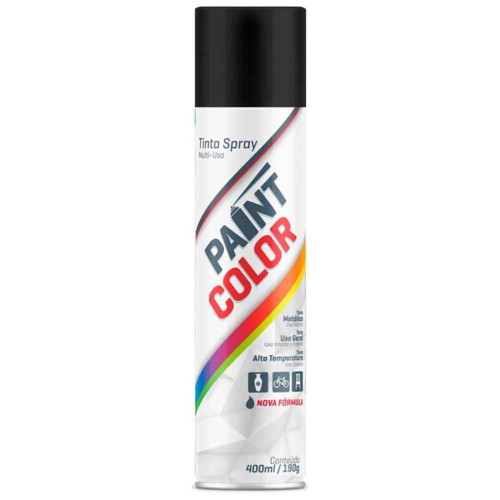 Tinta Spray 400ml Uso Geral Preto Semi Brilho - 5510189 - Paintcolor Paintcolor