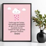 Quadro Infantil Santo Anjo - Nuvenzinha Rosa 33x24cm - Vidro