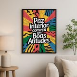 Quadro Paz Interior Começa Com Boas Atitudes 33x24cm - Vidro