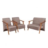 Conjunto Venus Braços Em Madeira Maciça 1 Namoradeira 2 Poltronas Suede Unidecor Cappuccino