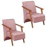 Kit 2 Poltrona Venus 1 Lugar Braço Madeira Maciça Tecido Suede Unidecor Rosa