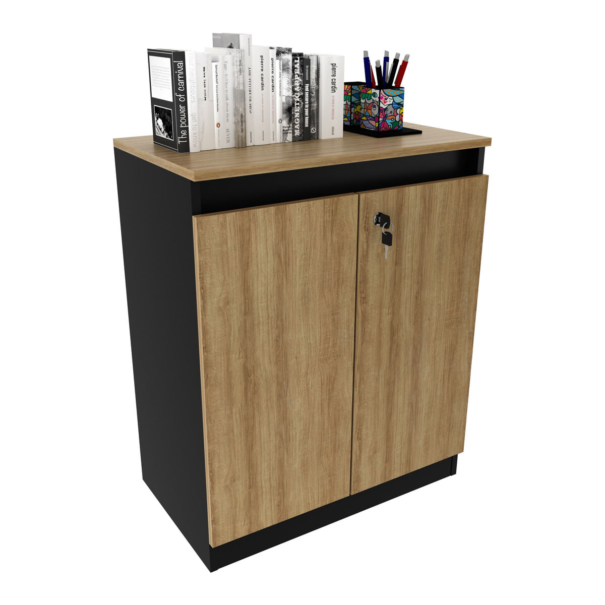 Balcão Escritório Com Chave Multimóveis Cr25046 Amêndoa/preto