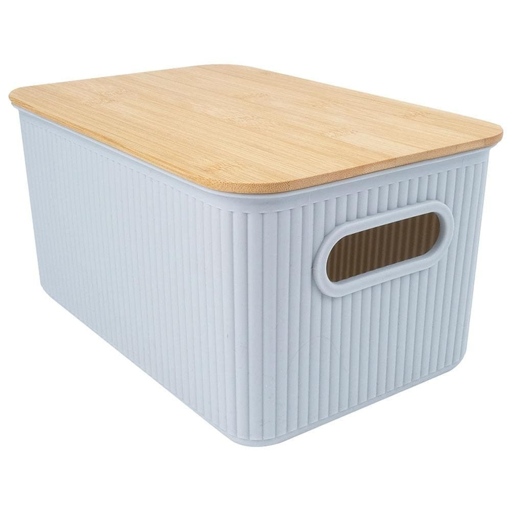 Cesta Retangular L`hermitage Com Tampa Em Bambu E Alça 16x29x38 Cm