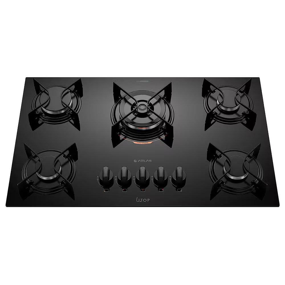 Cooktop A Gás Atlas U Top 5 Bocas Tripla Chama Mesa De Vidro