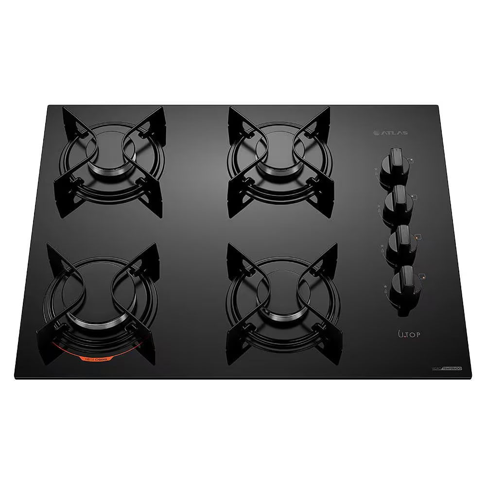 Cooktop A Gás Atlas U Top 4 Bocas Mesa De Vidro