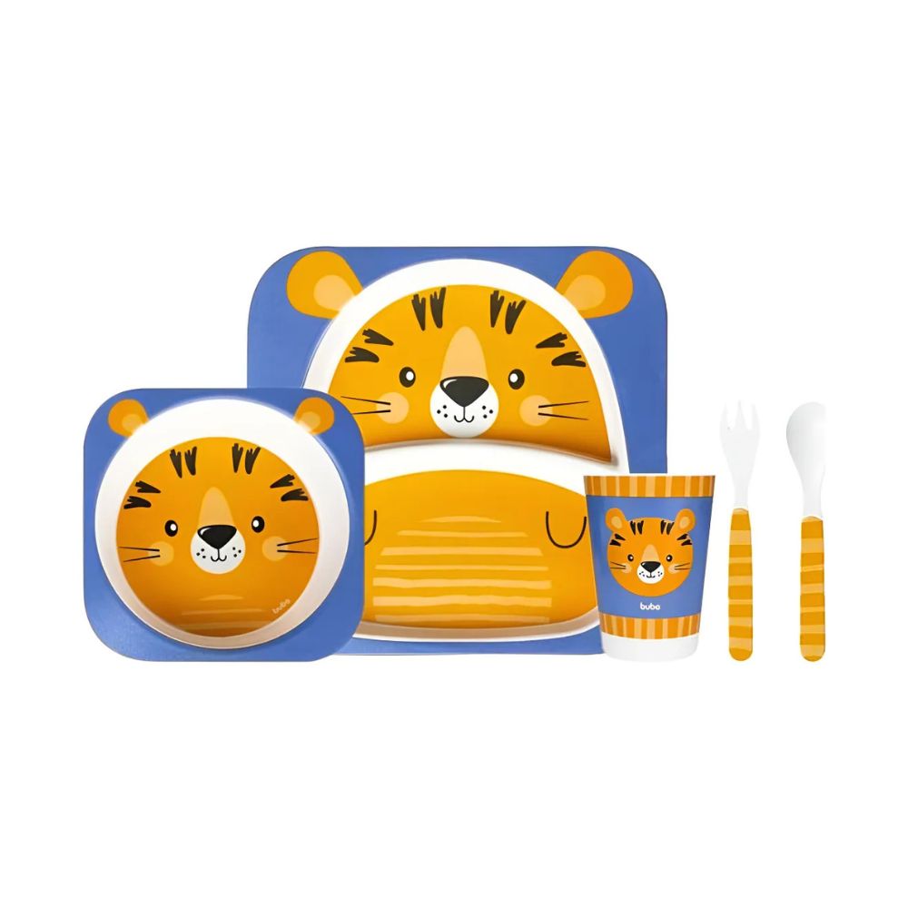 Kit Refeicao Infantil Bambu Tigrinho Azul E Laranja Buba 13209