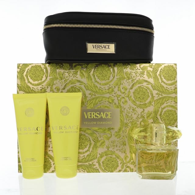 Perfume Versace Yellow Diamond Edt 100ml, Conjunto De 4 Peças Com Estojo