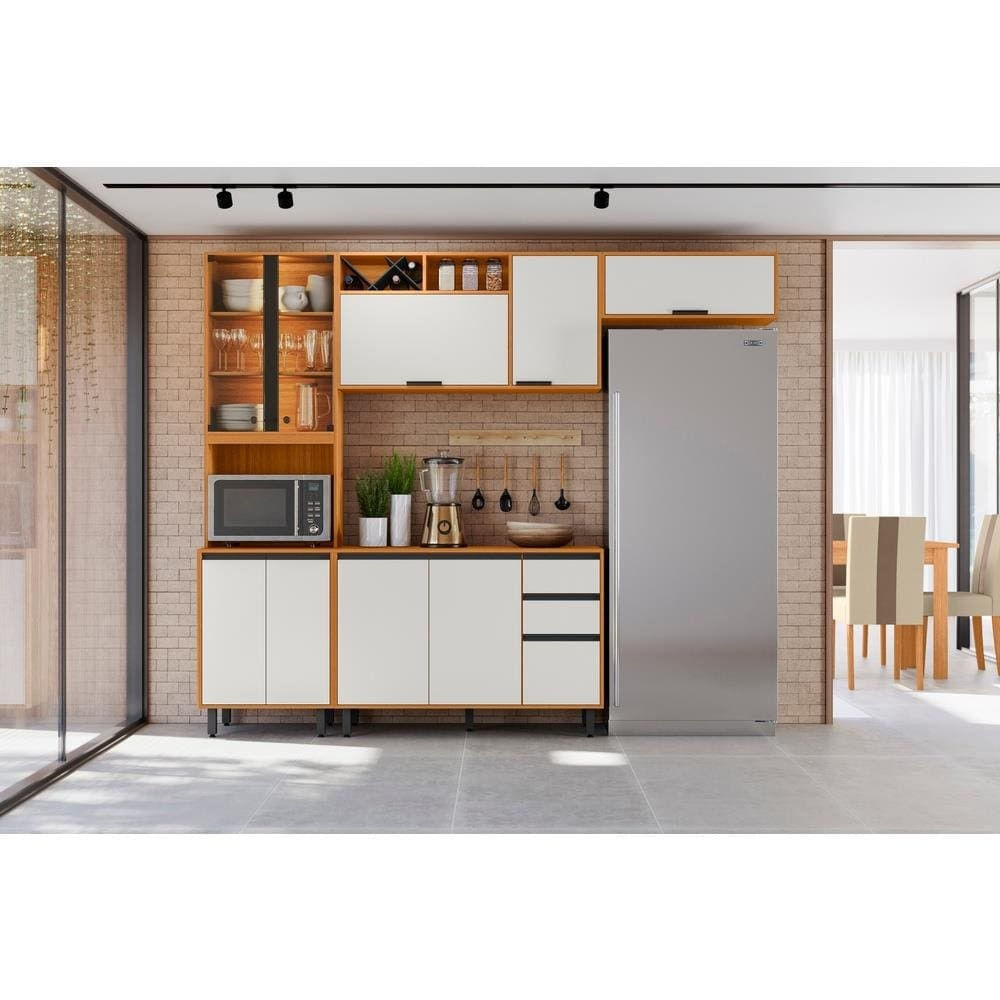 Cozinha Completa Poliman Ravena 4 Peças Cristaleira Led Balcão 120cm