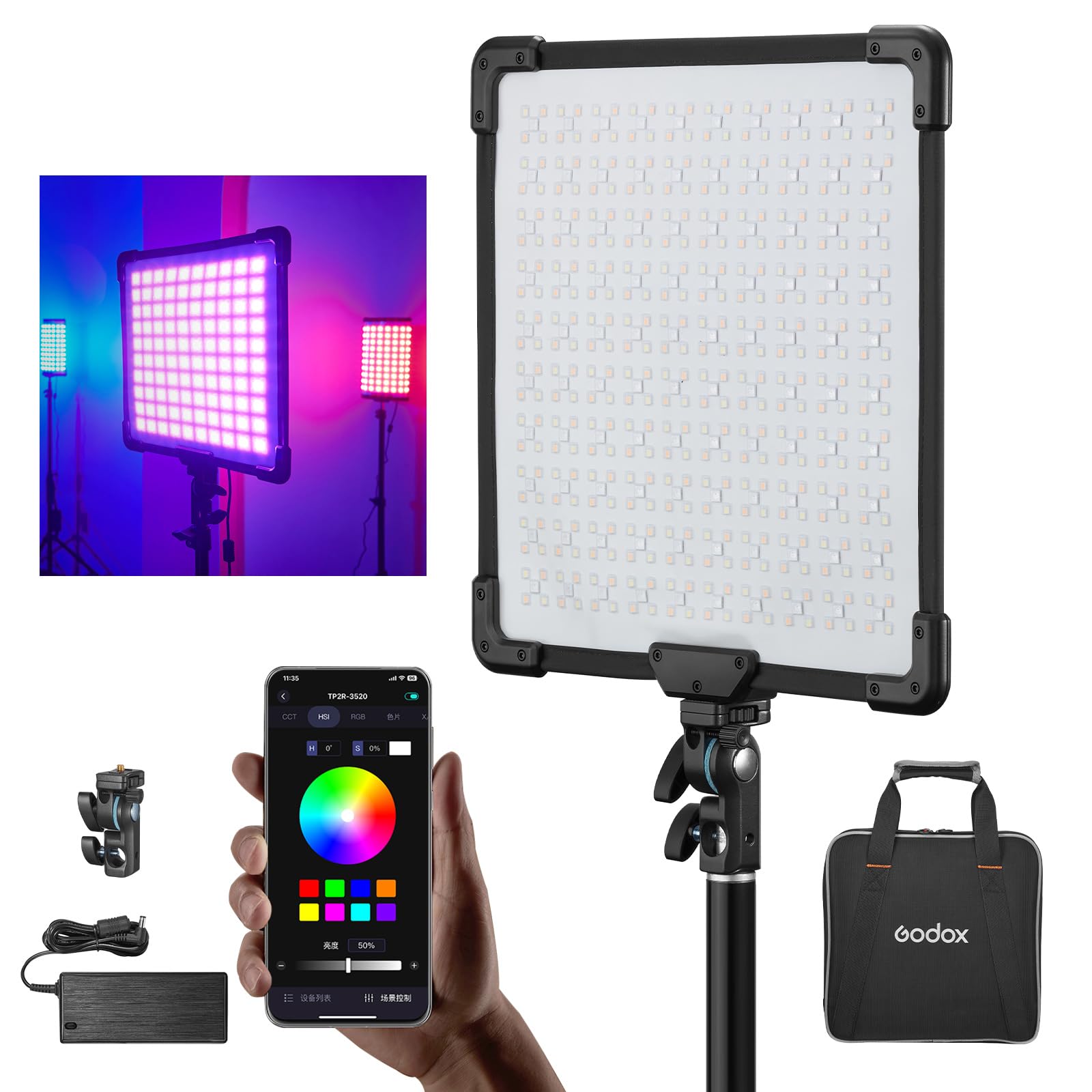 Luz Led Portátil Godox Fh50bi Flexível Com Estrutura Metálica