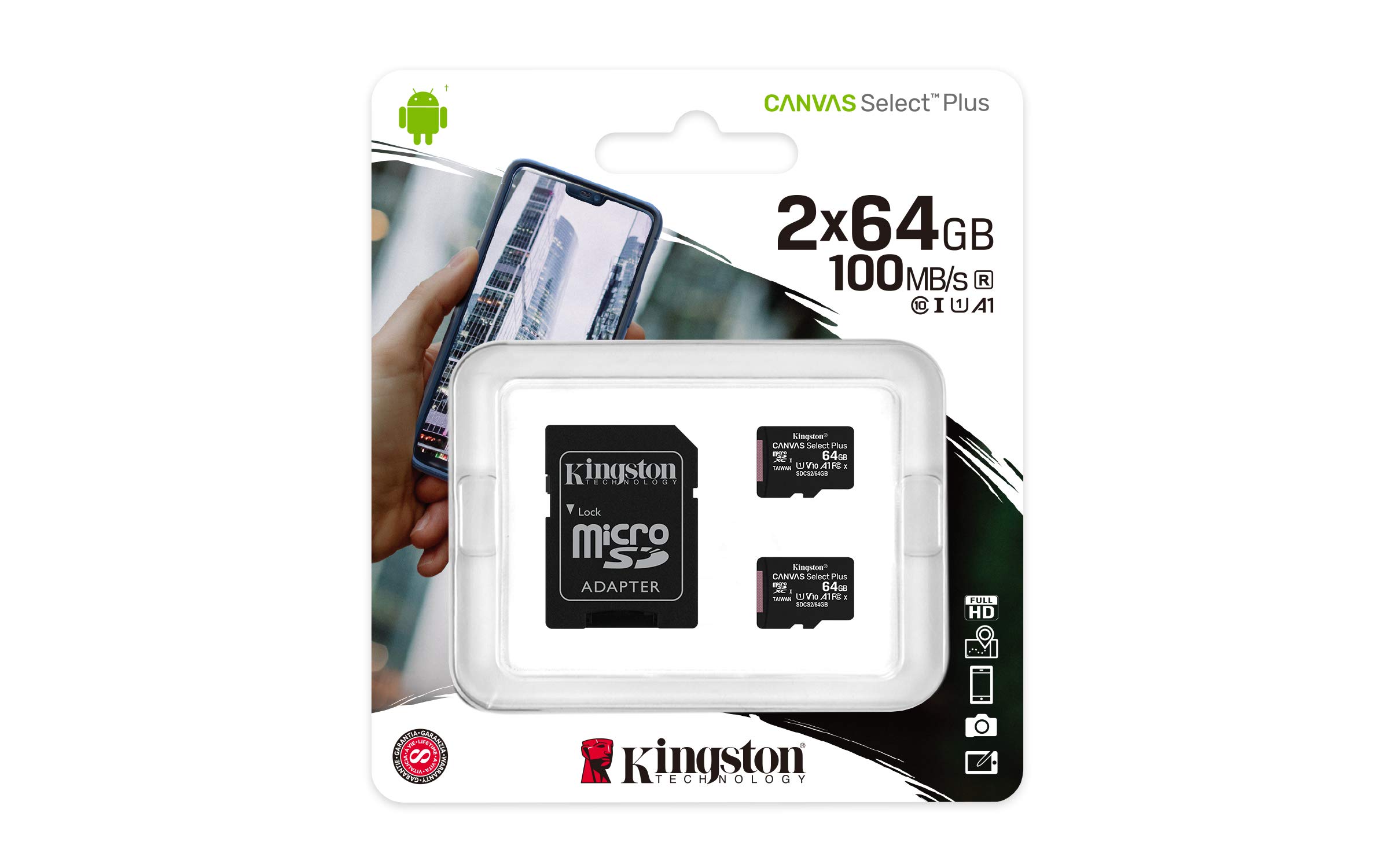 Cartão Microsdxc Kingston Canvas Select Plus 64gb, Pacote Com 2