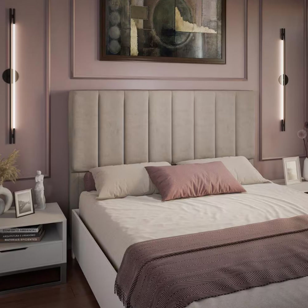 Cabeceira Para Cama Box Queen Veneza Com Revestimento Em Veludo Dobuê