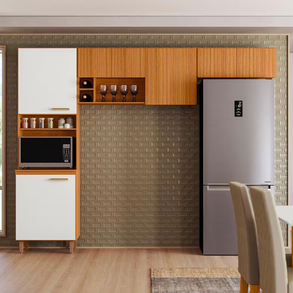 Cozinha Compacta Sicília 3 Peças 7 Portas Pés Reguláveis Ripado Mdp Poliman