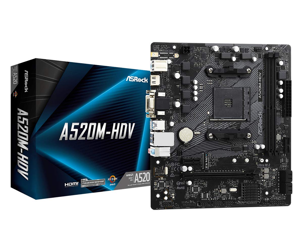 Placa-mãe Asrock A520m-hdv Para Amd Ryzen Com 32gb De Memória