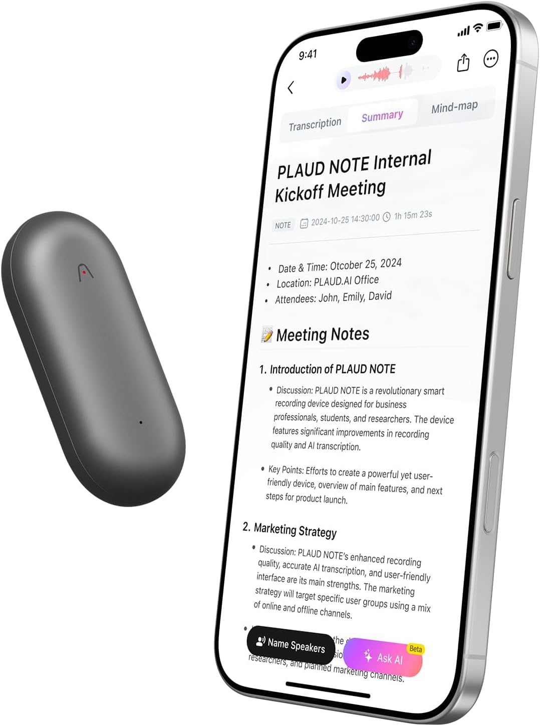 Kit De Gravador De Voz Plaud Notepin Com Pino Magnético Cinza