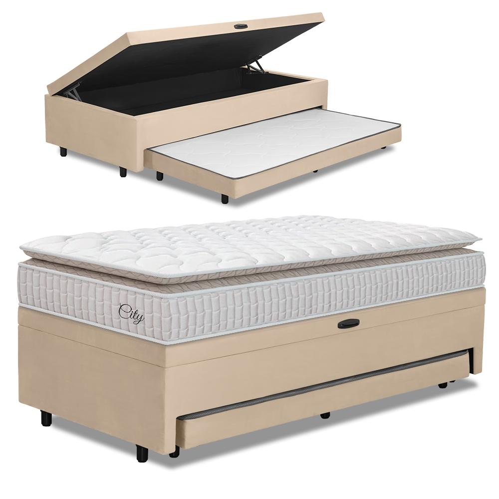 Cama Bibox Baú Com Colchão City Solteiro E Cama Auxiliar Conjugada 88x188x69cm Bela