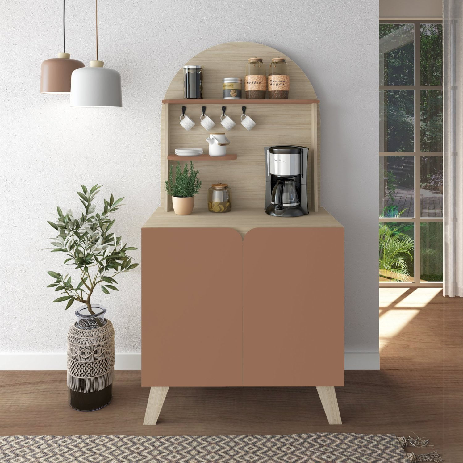 Cantinho Do Café 2 Portas E Suporte Para Xicaras Egito Naturale/terracota