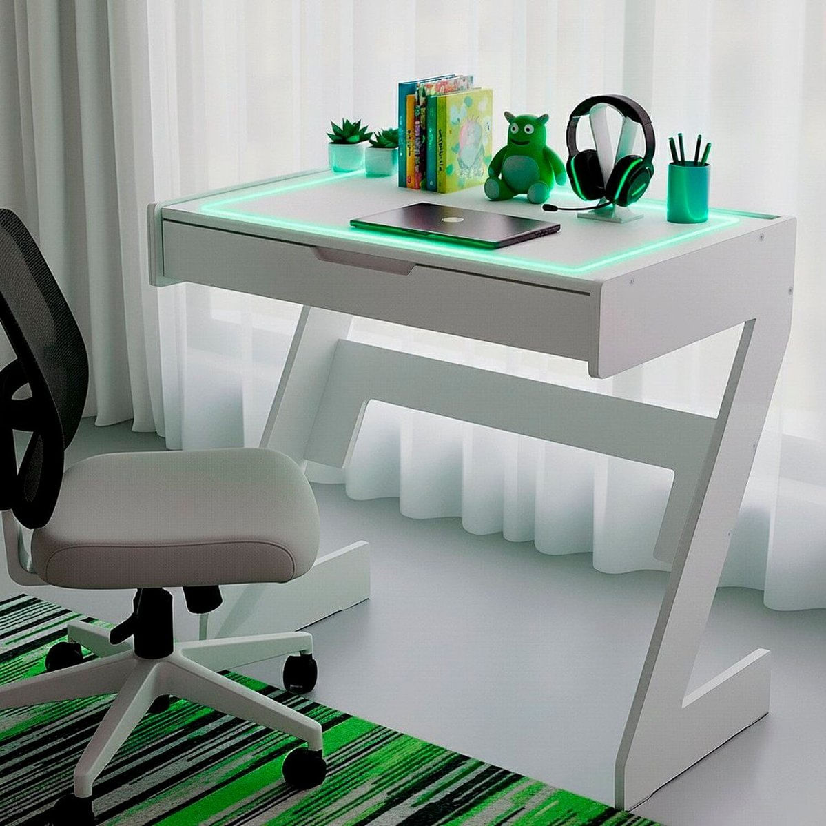 Escrivaninha Para Escritório Com Luz Neon Branco