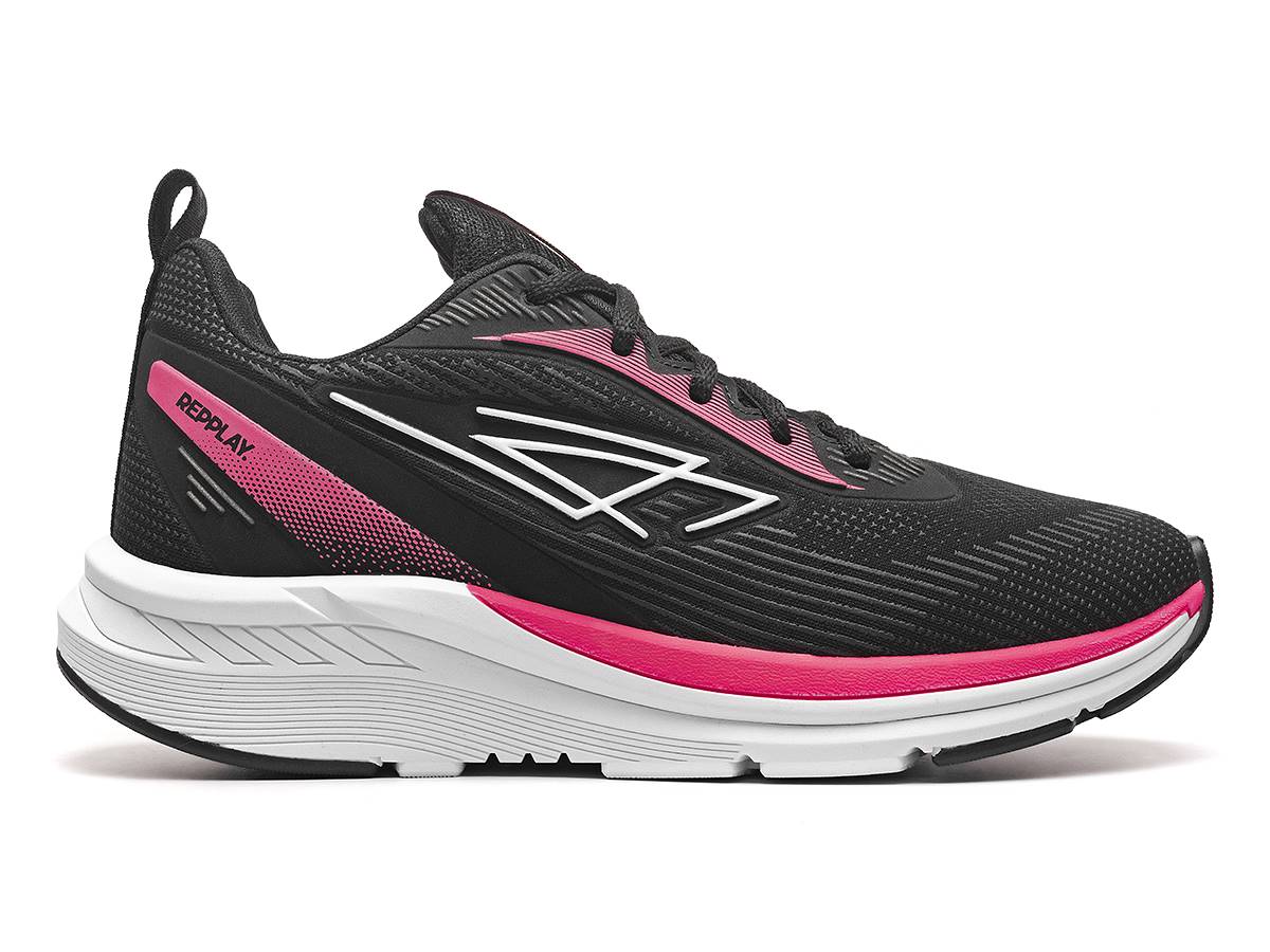 Tênis Feminino De Caminhada Academia Preto Rosa Repplay Leve