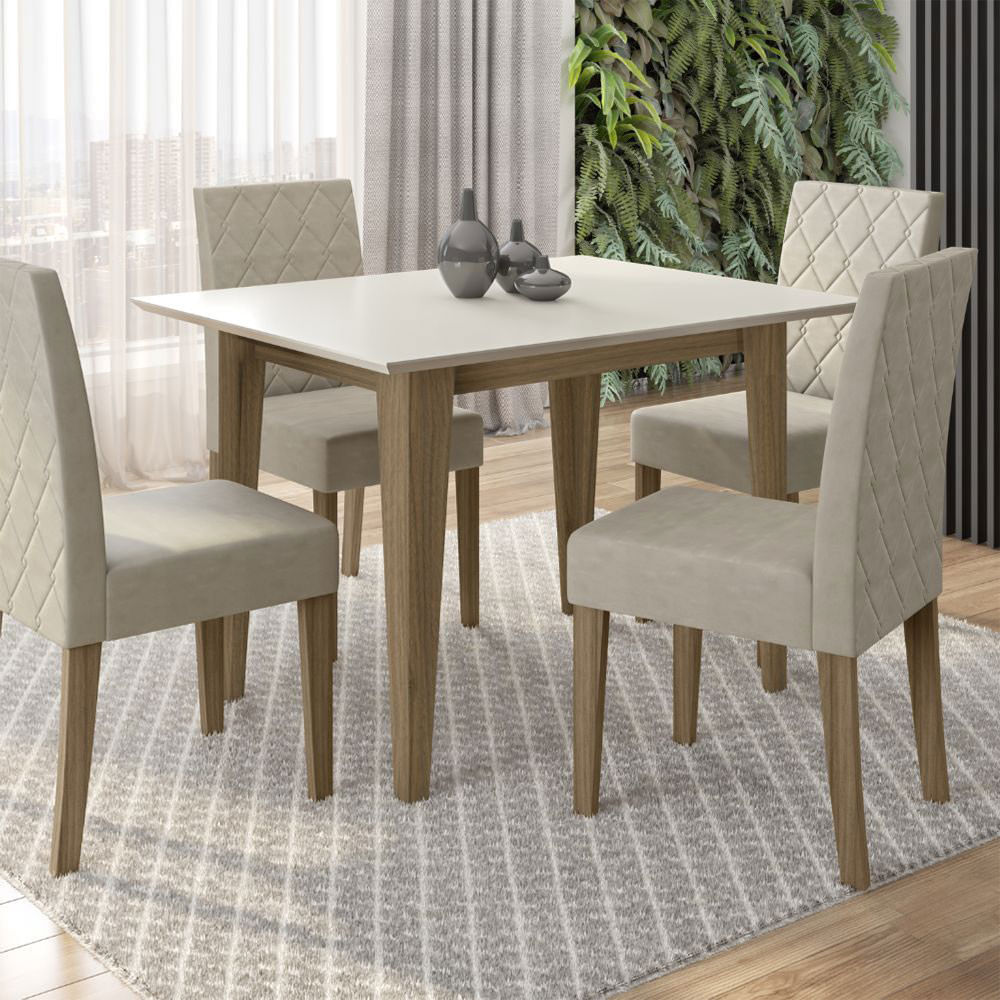 Conjunto Sala De Jantar Retangular Mesa Kate 120cm E 04 Cadeiras Jade Poliman Móveis