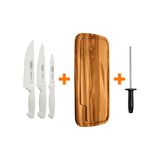 KIT - Faqueiro Premium 3 Peças + Tábua para Churrasco 49x28 + Chaira 8 Pol - Tramontina