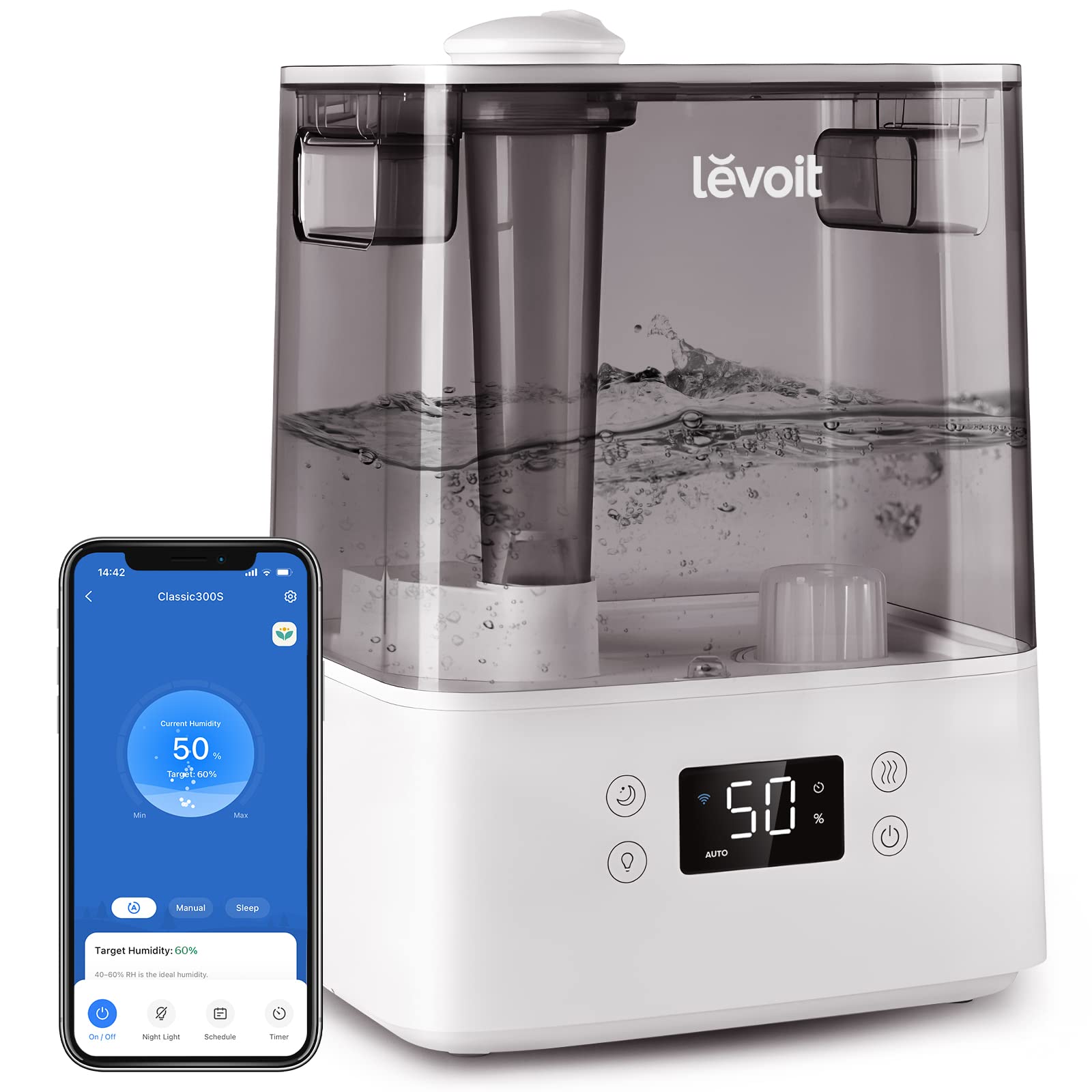 Umidificador Inteligente Levoit Para Quarto, Quarto Grande, Casa, 6l, Cinza
