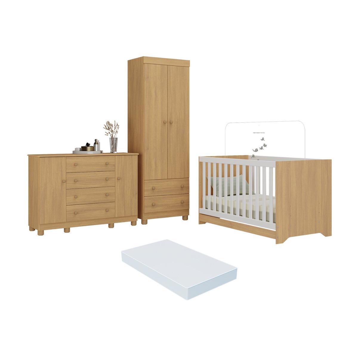 Quarto De Bebê Completo Berço Americano 3 Em 1 Colchão Allegra Multimóveis Mp4610 Madeirado