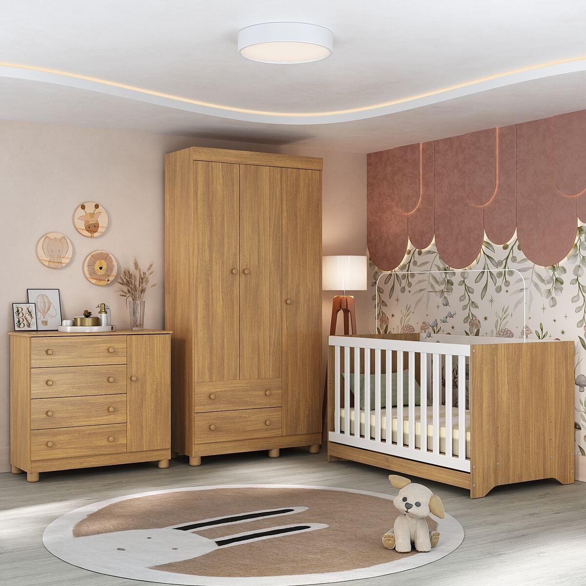 Quarto De Bebê Completo Com Berço Americano 3 Em 1 Allegra Multimóveis Mp4590 Madeirado