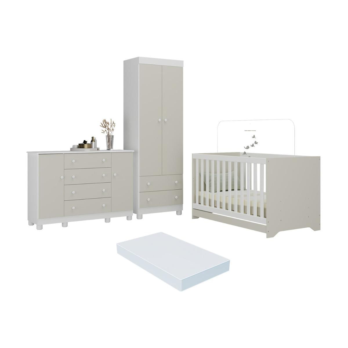 Quarto De Bebê Completo Berço Americano 3 Em 1 Colchão Allegra Multimóveis Mp4610 Branco/off White