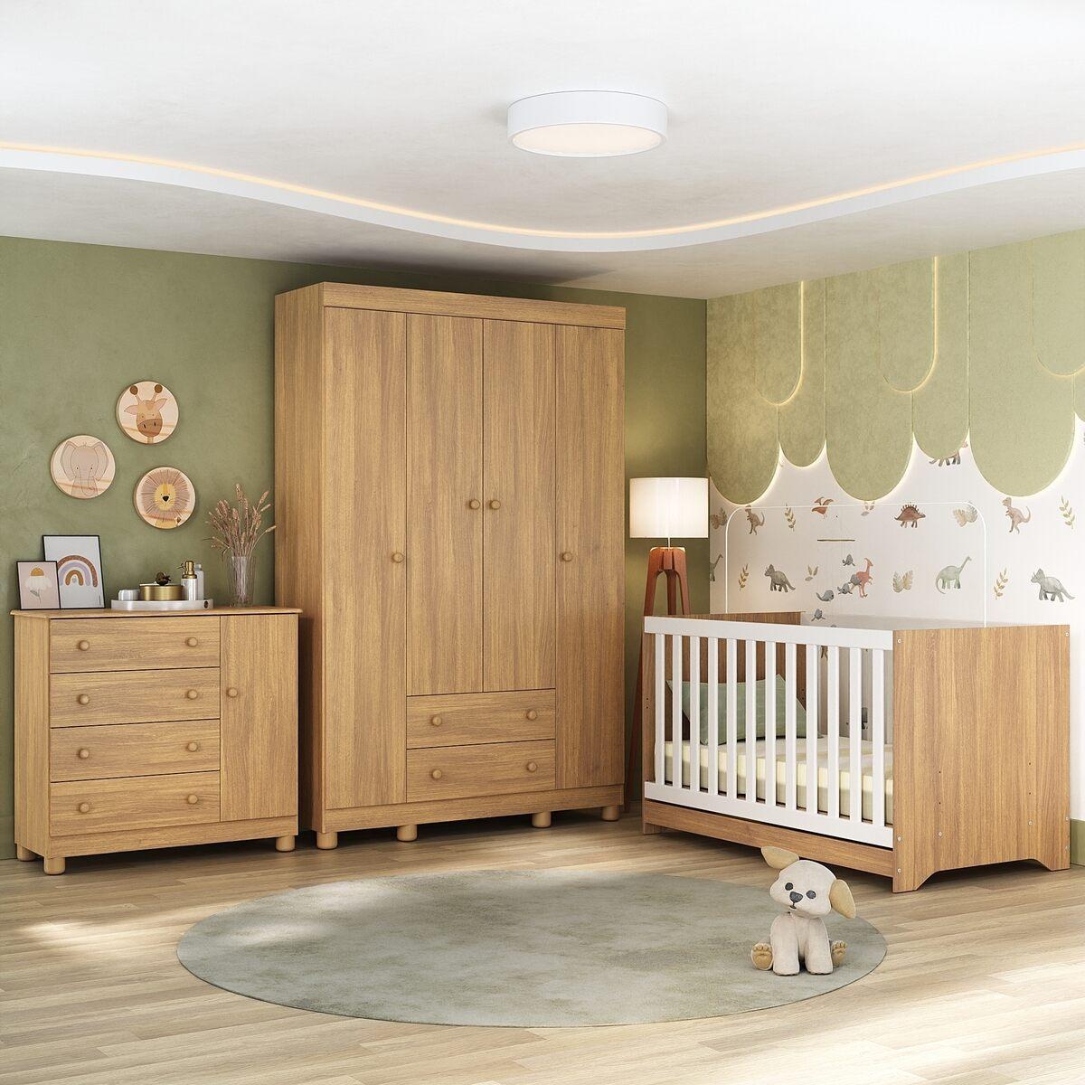 Quarto De Bebê Completo Com Berço Americano 3 Em 1 Allegra Multimóveis Mp4582 Madeirado