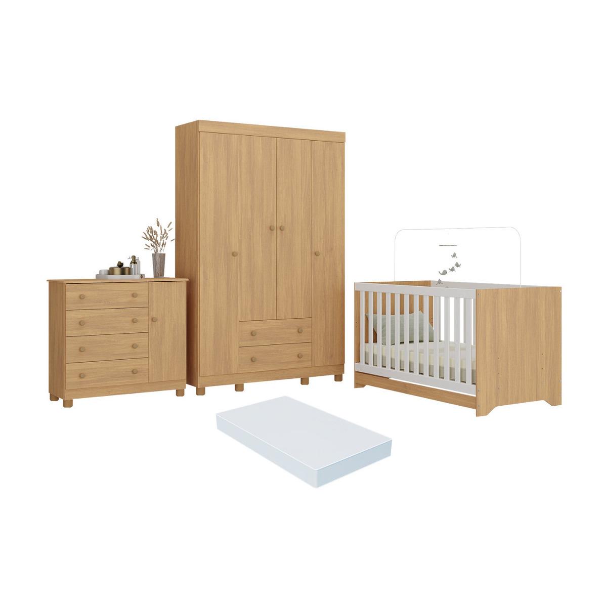 Quarto De Bebê Completo Berço Americano 3 Em 1 Colchão Allegra Multimóveis Mp4598 Madeirado