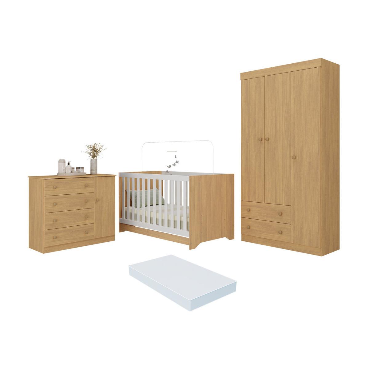 Quarto De Bebê Completo Berço Americano 3 Em 1 Colchão Encanto Multimóveis Mp4605 Madeirado
