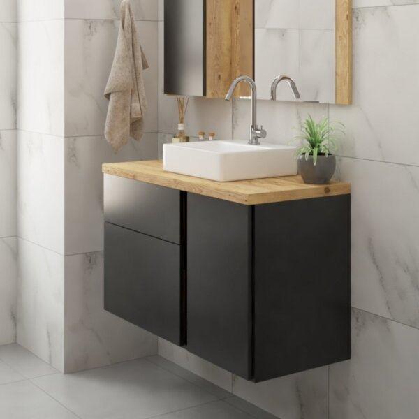 Gabinete Para Banheiro 1 Porta 2 Gavetas Castellon Darabas Agardi Preto