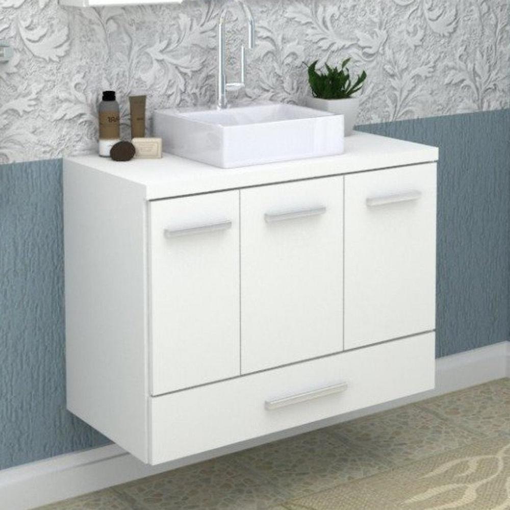 Gabinete Para Banheiro 2 Portas 2 Gavetas 80cm Madri Darabas Agardi Branco