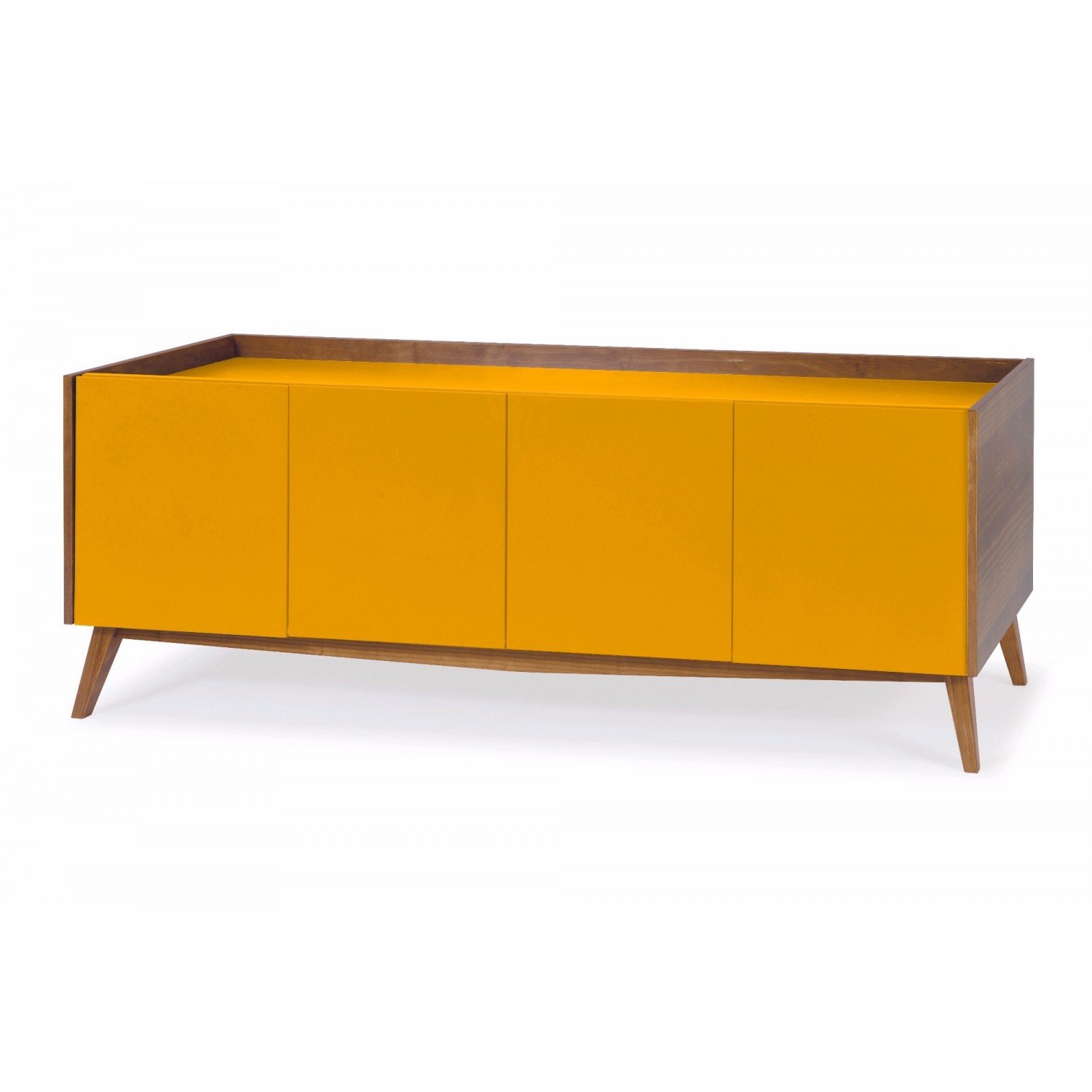 Buffet 4 Portas Retrô Novita Maxima Nogal/Branco/Amarelo