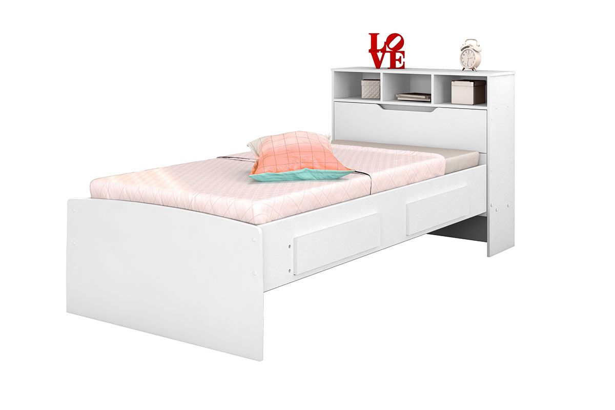 Cama Baú de Solteiro Conquista Ravena c/ 2 Gavetas Cor Branco