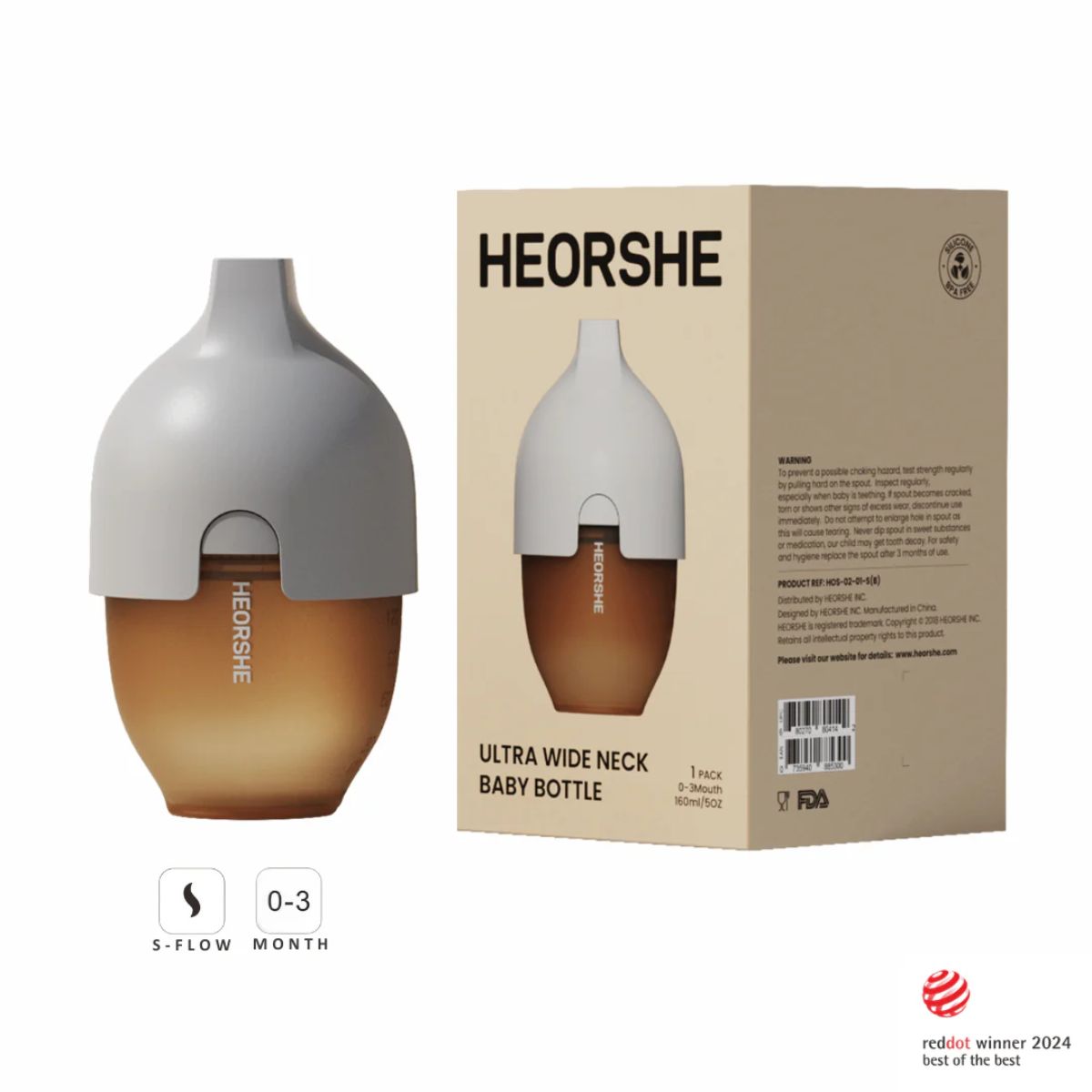 Mamadeira Heorshe Ultra Wide Neck 150ml - Cinza